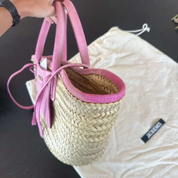 Jacquemus Pink and Tan Straw Raffia Bag - Picture 9 of 10